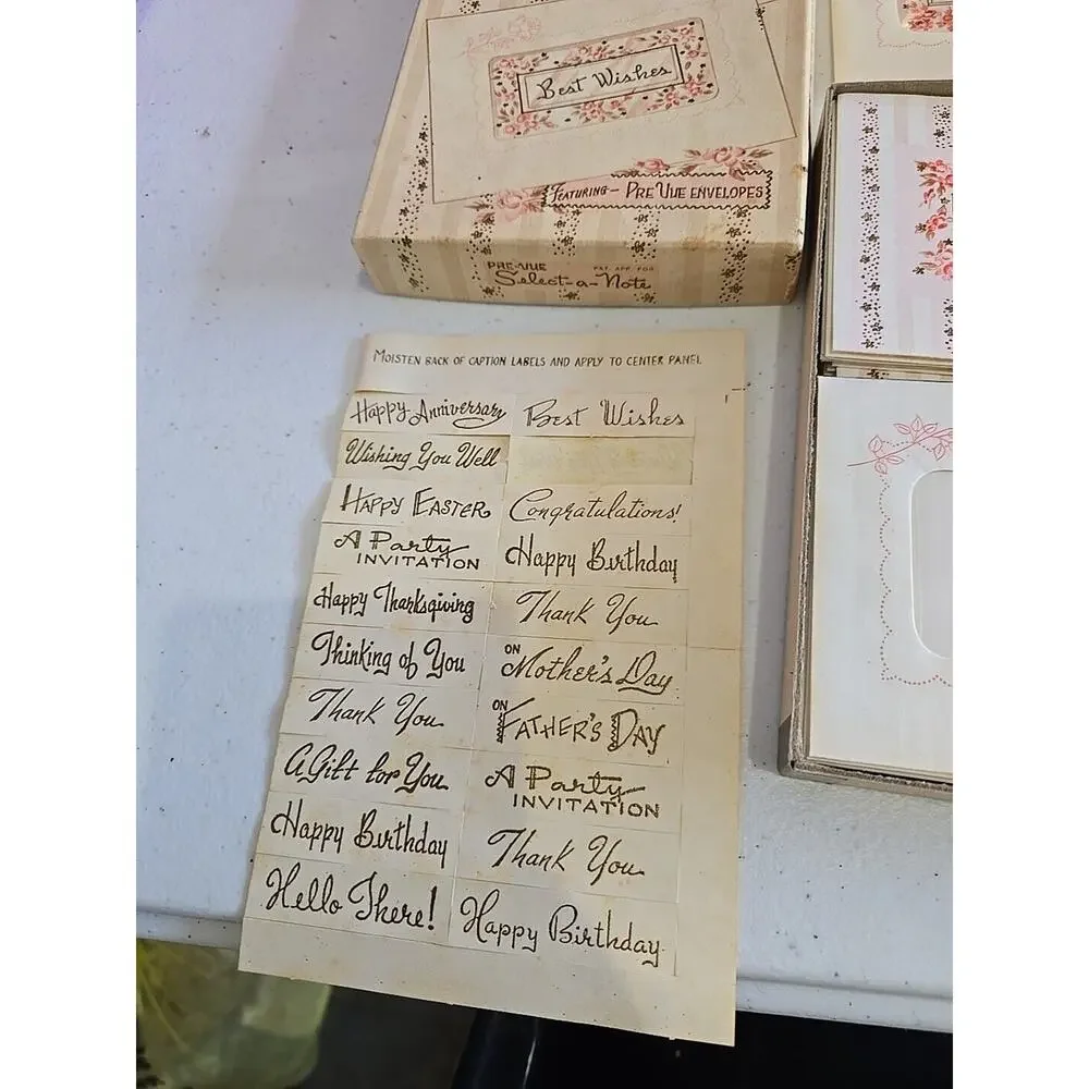 Vintage Ephemera Scrapbook Romantic Love Card Caption Label & Envelopes with Box
